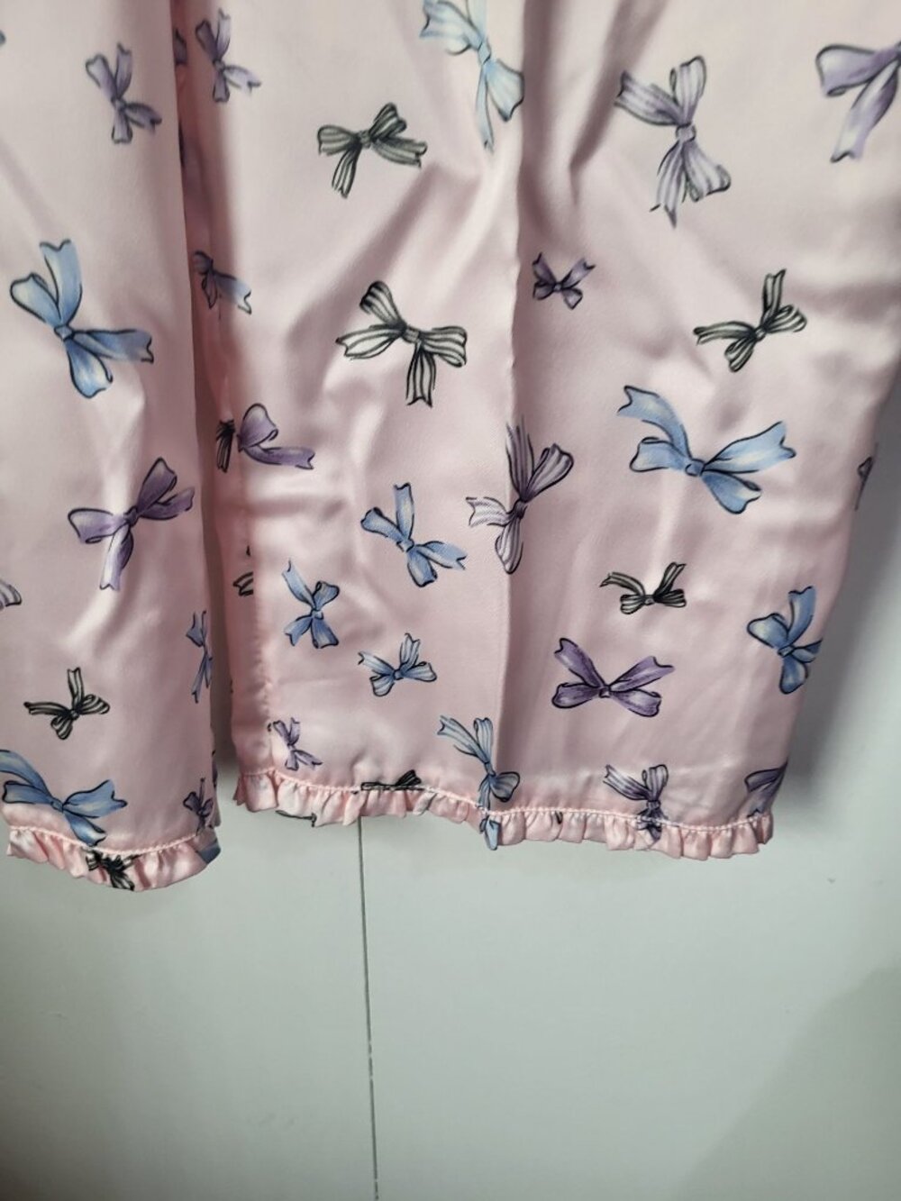 Victoria's Secret M Vintage y2k Satin Pajama Set Pink Bows Ruffles Girly Feminin - Picture 4 of 8